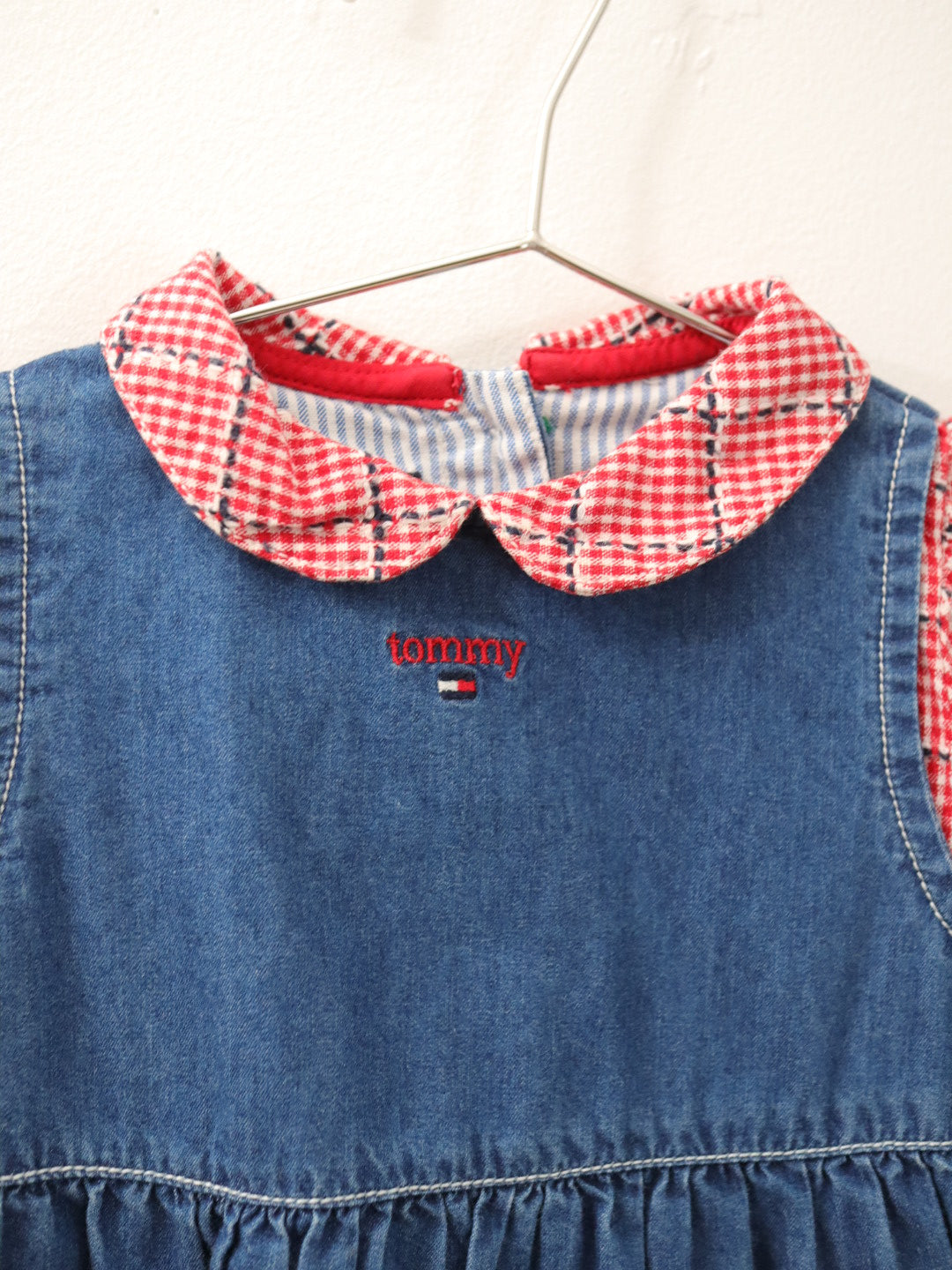 Y2K Tommy Hilfiger Denim & Red Plaid Baby Dress / 12-18M