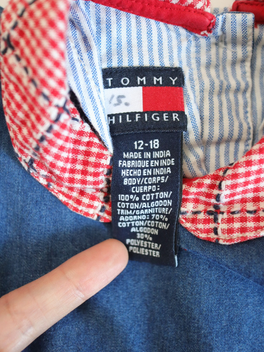 Y2K Tommy Hilfiger Denim & Red Plaid Baby Dress / 12-18M