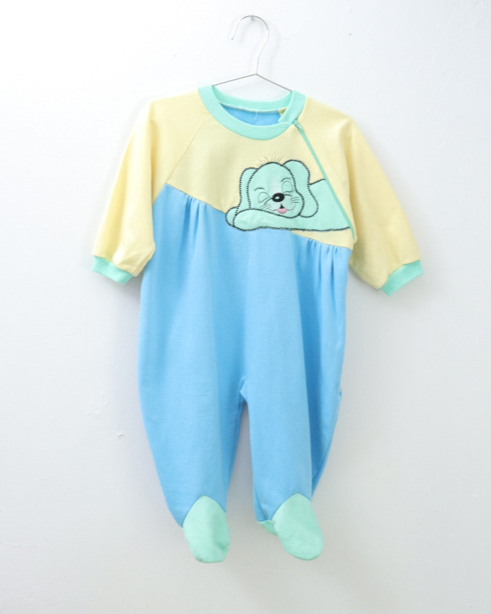 Vintage Dog Jersey Footed Romper / 18-24M