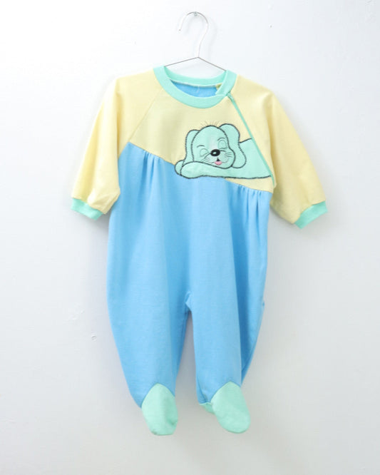 Vintage Dog Jersey Footed Romper / 18-24M