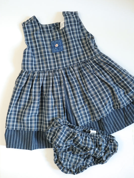 Vintage 90s GAP Navy Plaid Dress & Bloomer SET / 2-3Y