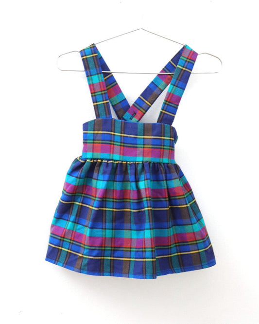 Vintage Blue & Purple Plaid Suspender Skirt / 2Y