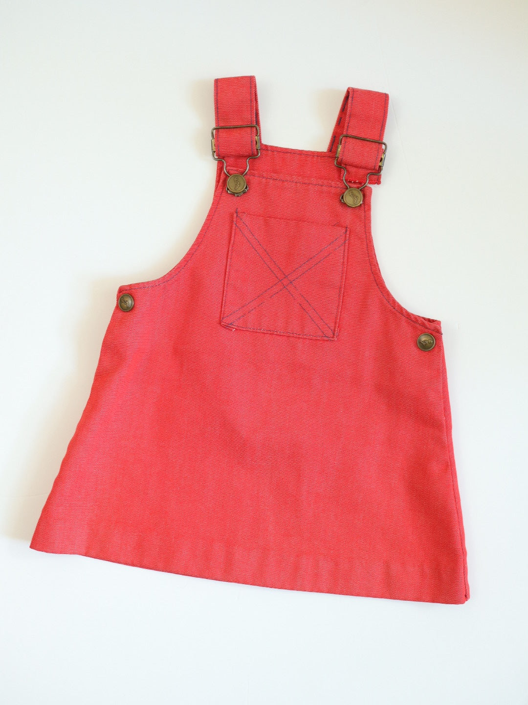 Vintage Buster Brown Red Overall Dress + Floral Top Outfit SET / 18-24M