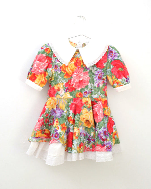 Vintage Floral Big Collar Dress / 3-4Y