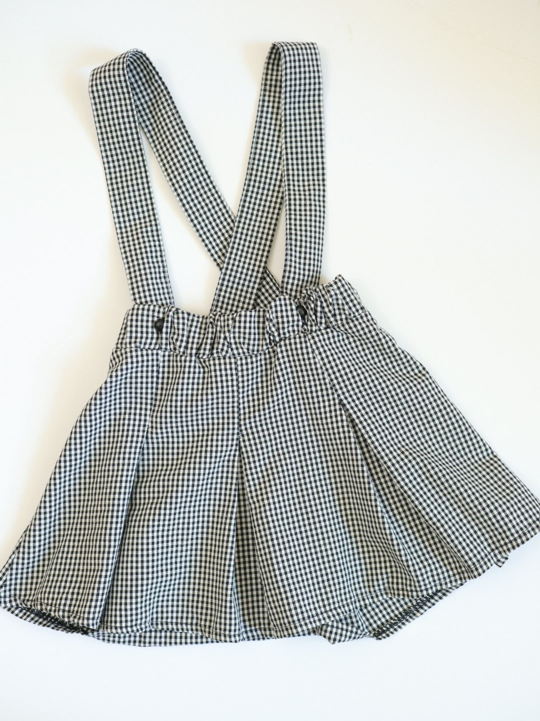 Vintage Black Plaid Suspender Skirt + Floral Top Outfit SET / 4-5Y