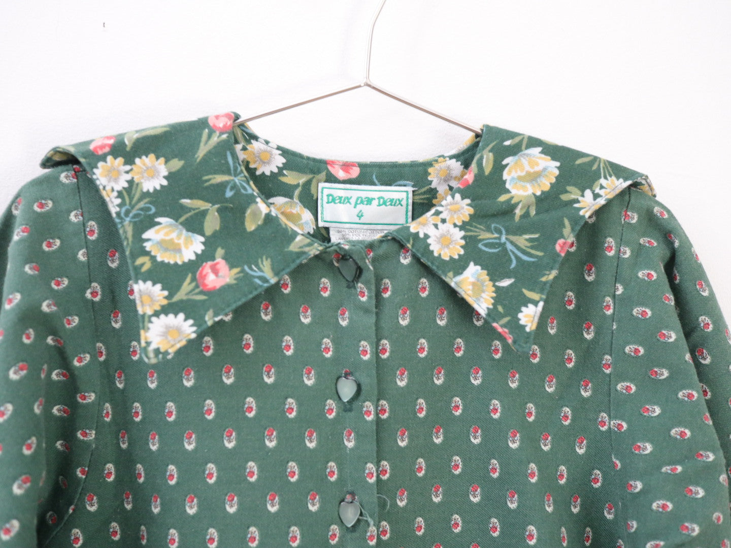 Vintage Deux par Deux Green Girls Print Dress / 4-5Y