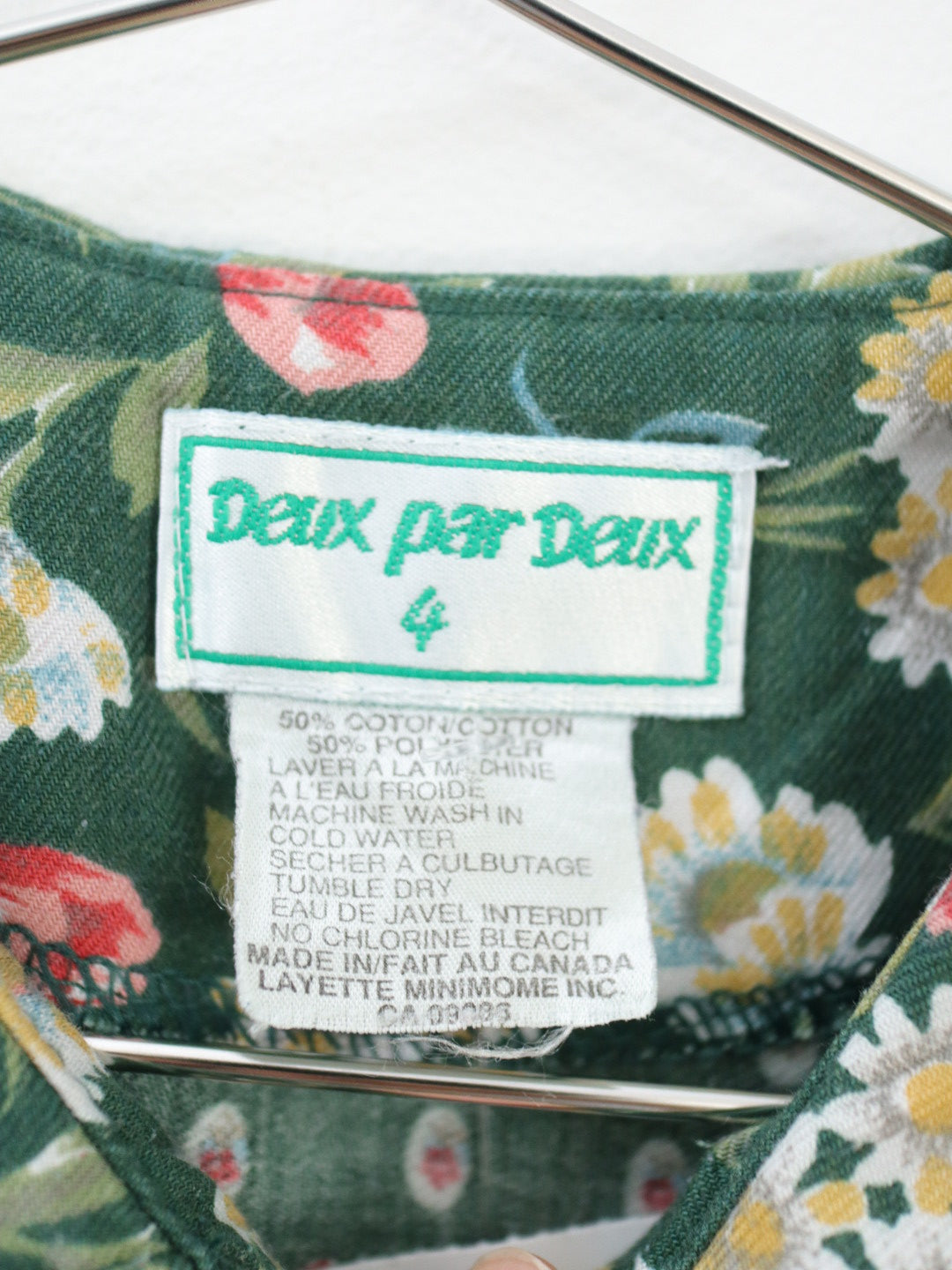 Vintage Deux par Deux Green Girls Print Dress / 4-5Y