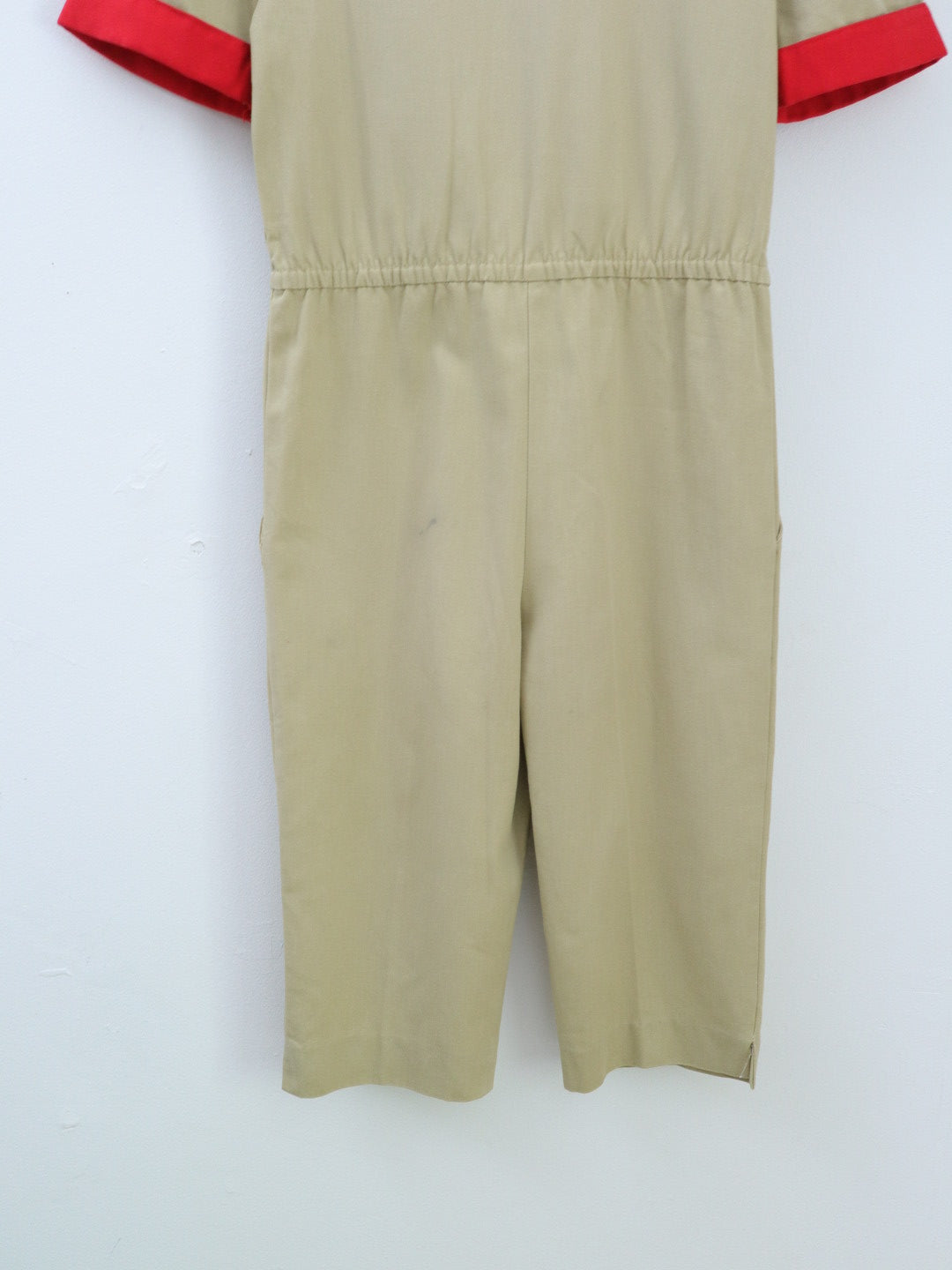 Vintage Beige Puff Sleeve Jumpsuits / 5-6Y