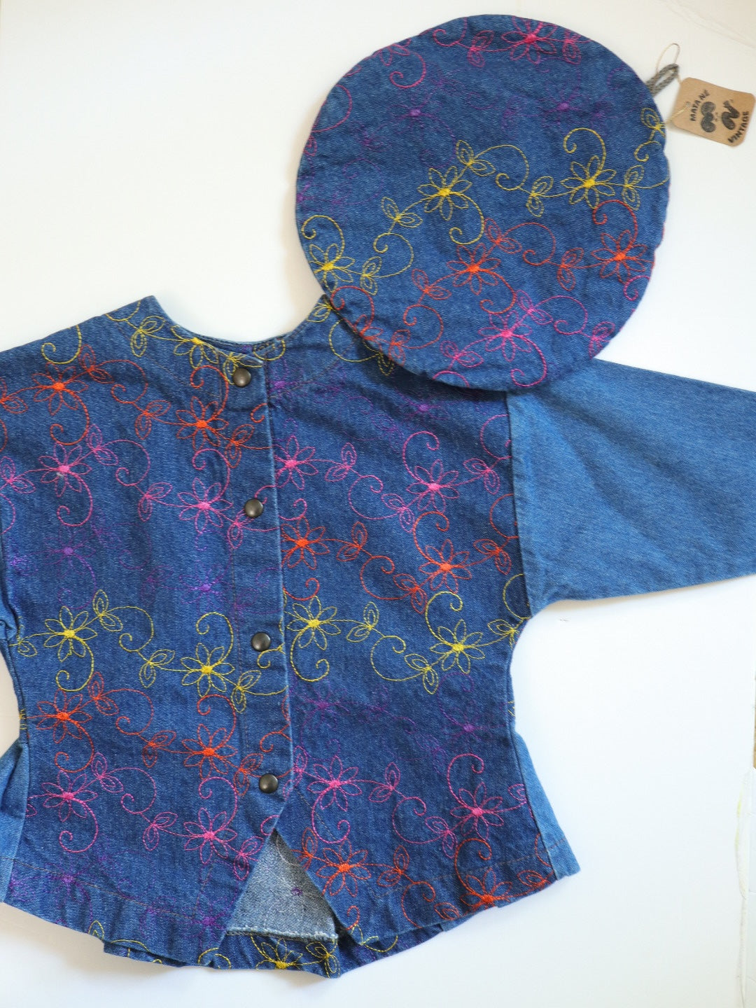 Vintage Denim Floral Peplum Jacket + Hat SET / 3-4Y