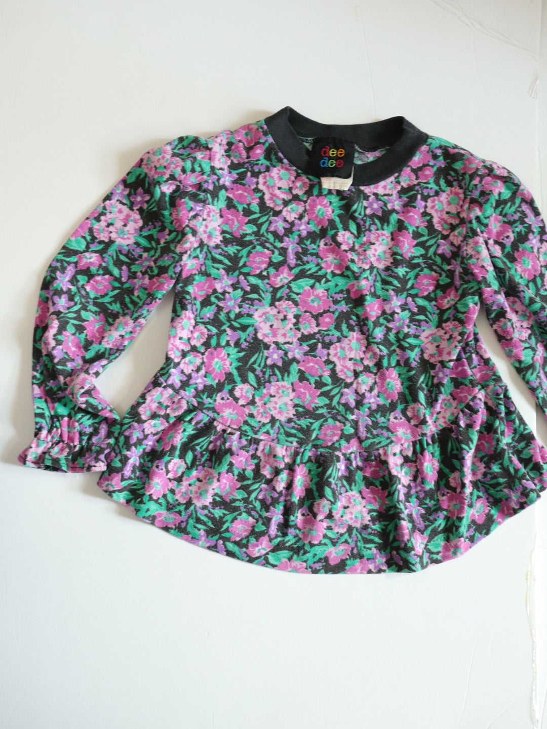 Vintage Black Plaid Suspender Skirt + Floral Top Outfit SET / 4-5Y