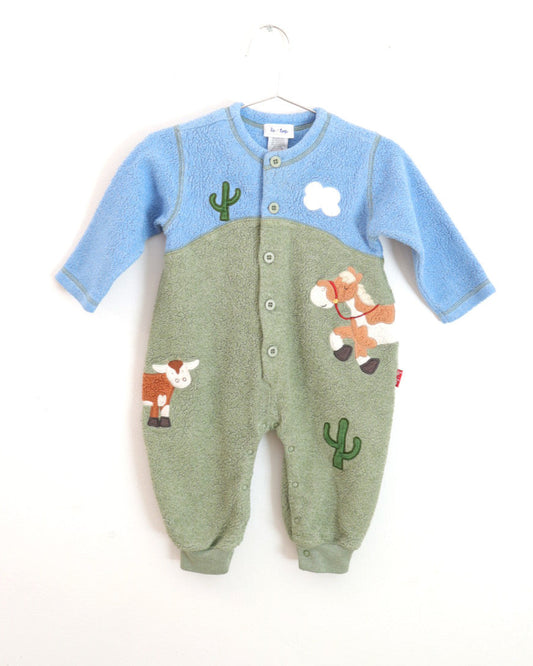 Retro Cow, Horse & Cactus Baby Romper / 12-18M