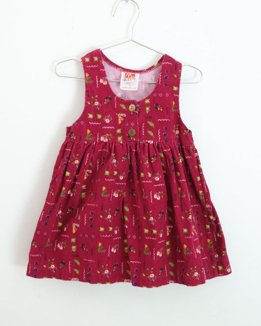 Vintage Mc KIDS Wine Red Corduroy Floral Dress / 3Y