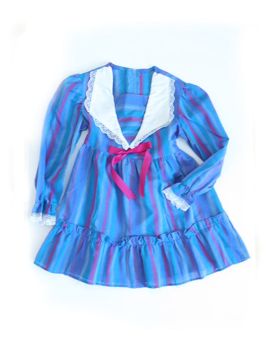 Vintage Blue Purple Green Stripe Dress / 3-4Y