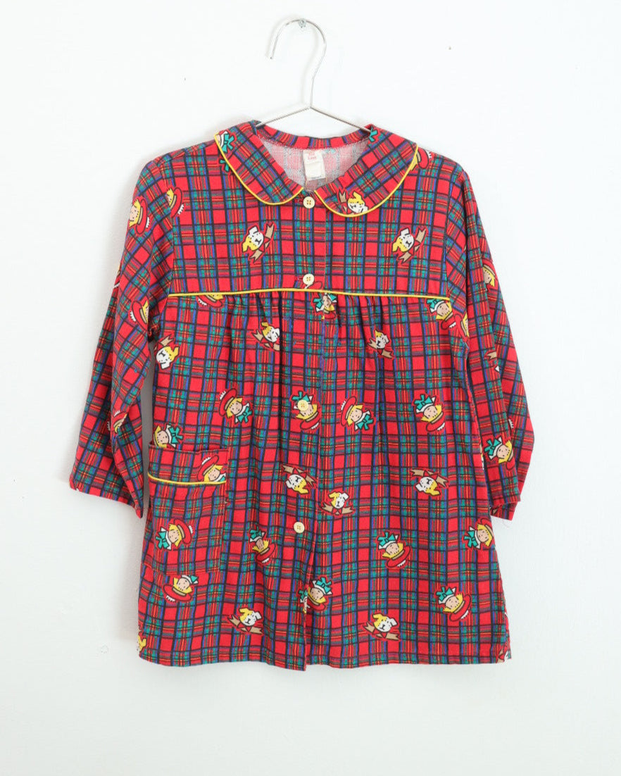 Vintage Girl & Dog Red Plaid Dress / 4-5Y