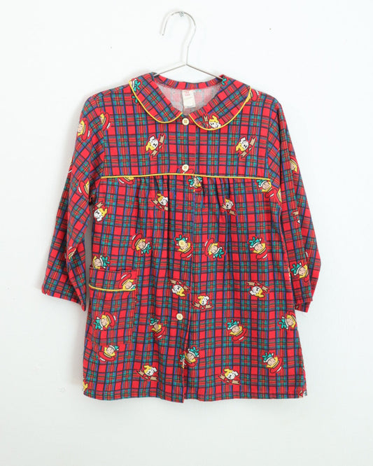 Vintage Girl & Dog Red Plaid Dress / 4-5Y