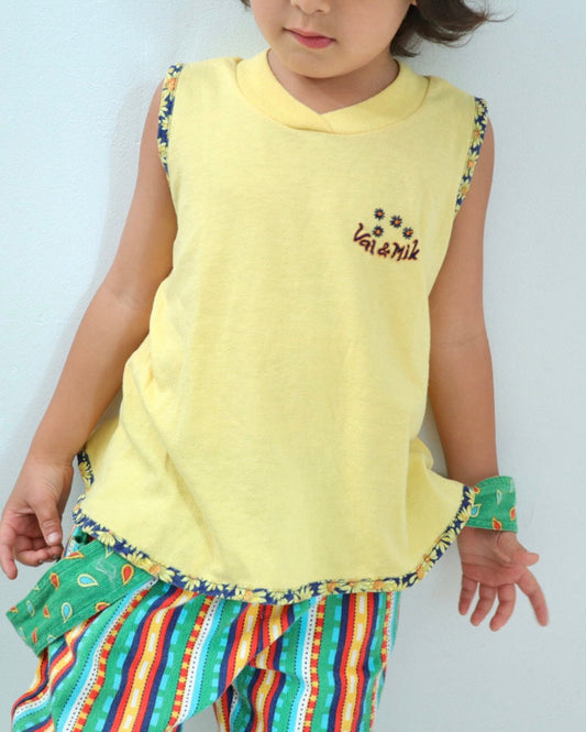 Vintage Yellow "Val & Mik" Flower Tank Tee Top / 5-6Y