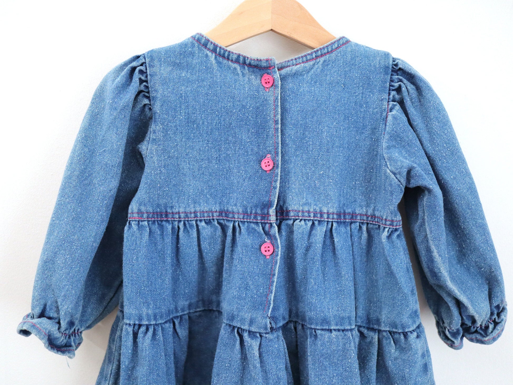 Vintage kids GIRLS CLUB denim frilled dress / Size 24M