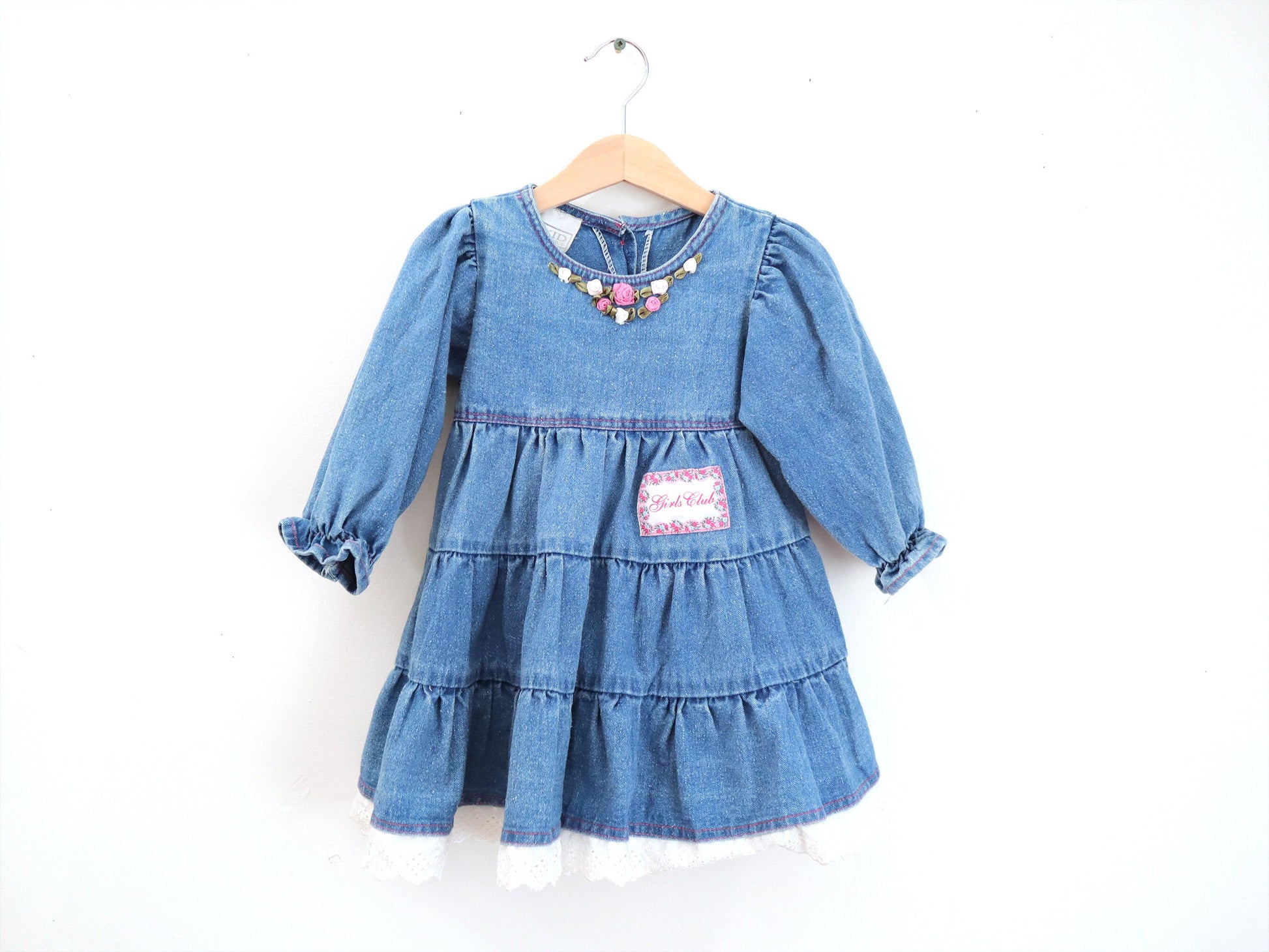 Vintage kids GIRLS CLUB denim frilled dress / Size 24M