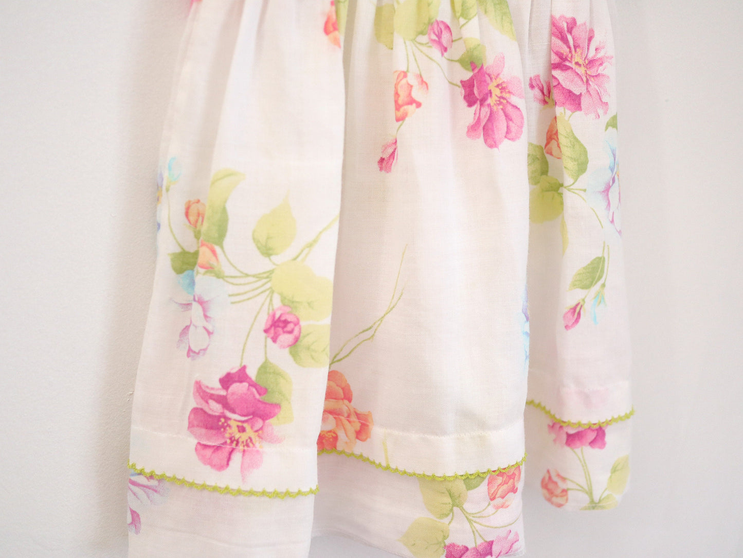 Retro baby girl floral white linen dress / Size 6M