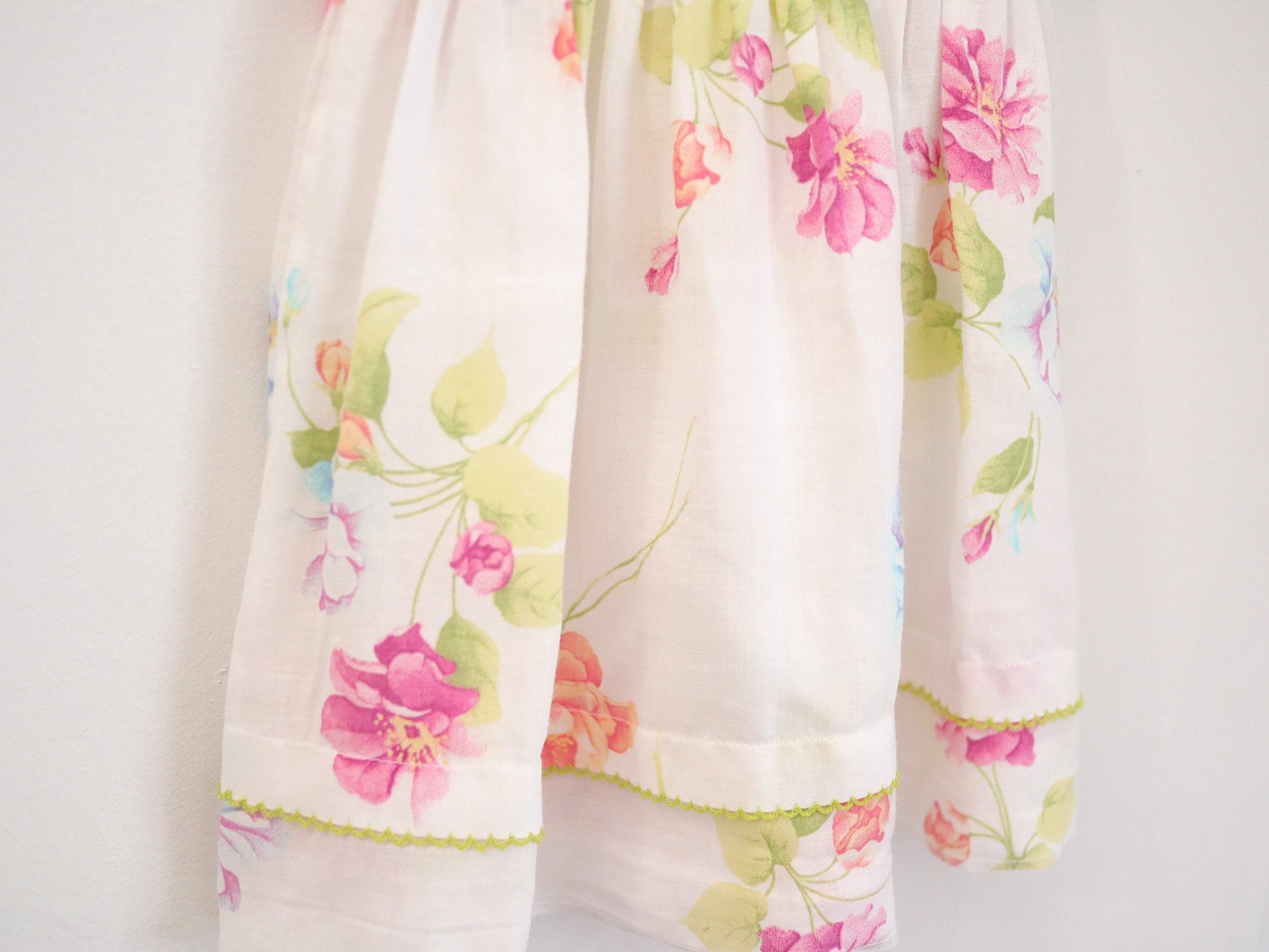 Retro baby girl floral white linen dress / Size 6M