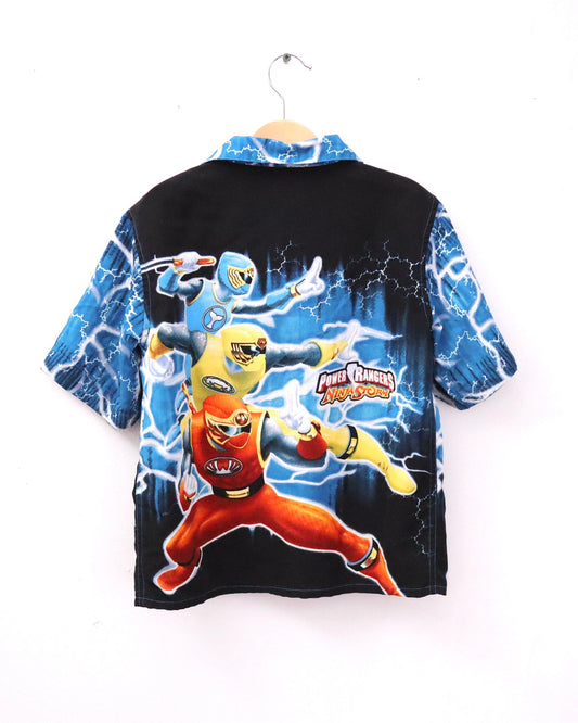 03' POWER RANGERS Ninja Strom kids oversized button-up short sleeve shirts / Size 6Y