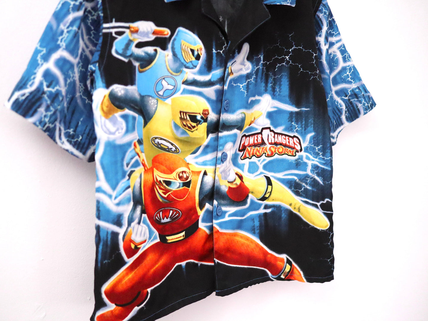03' POWER RANGERS Ninja Strom kids oversized button-up short sleeve shirts / Size 6Y
