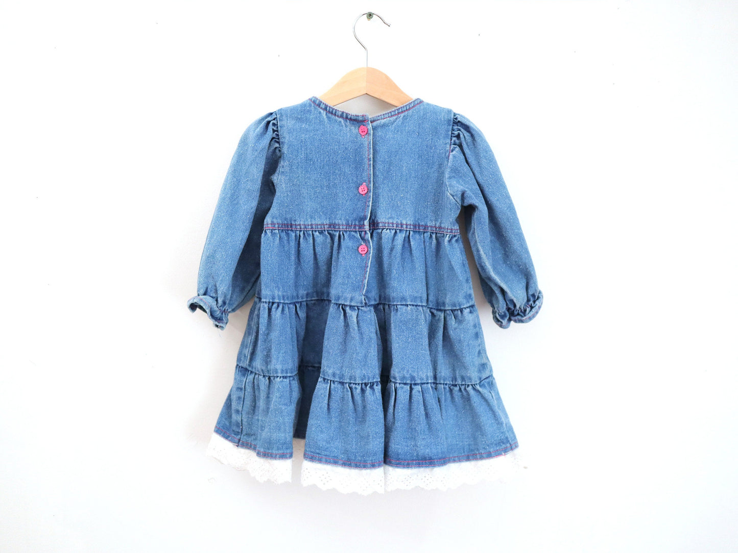 Vintage kids GIRLS CLUB denim frilled dress / Size 24M