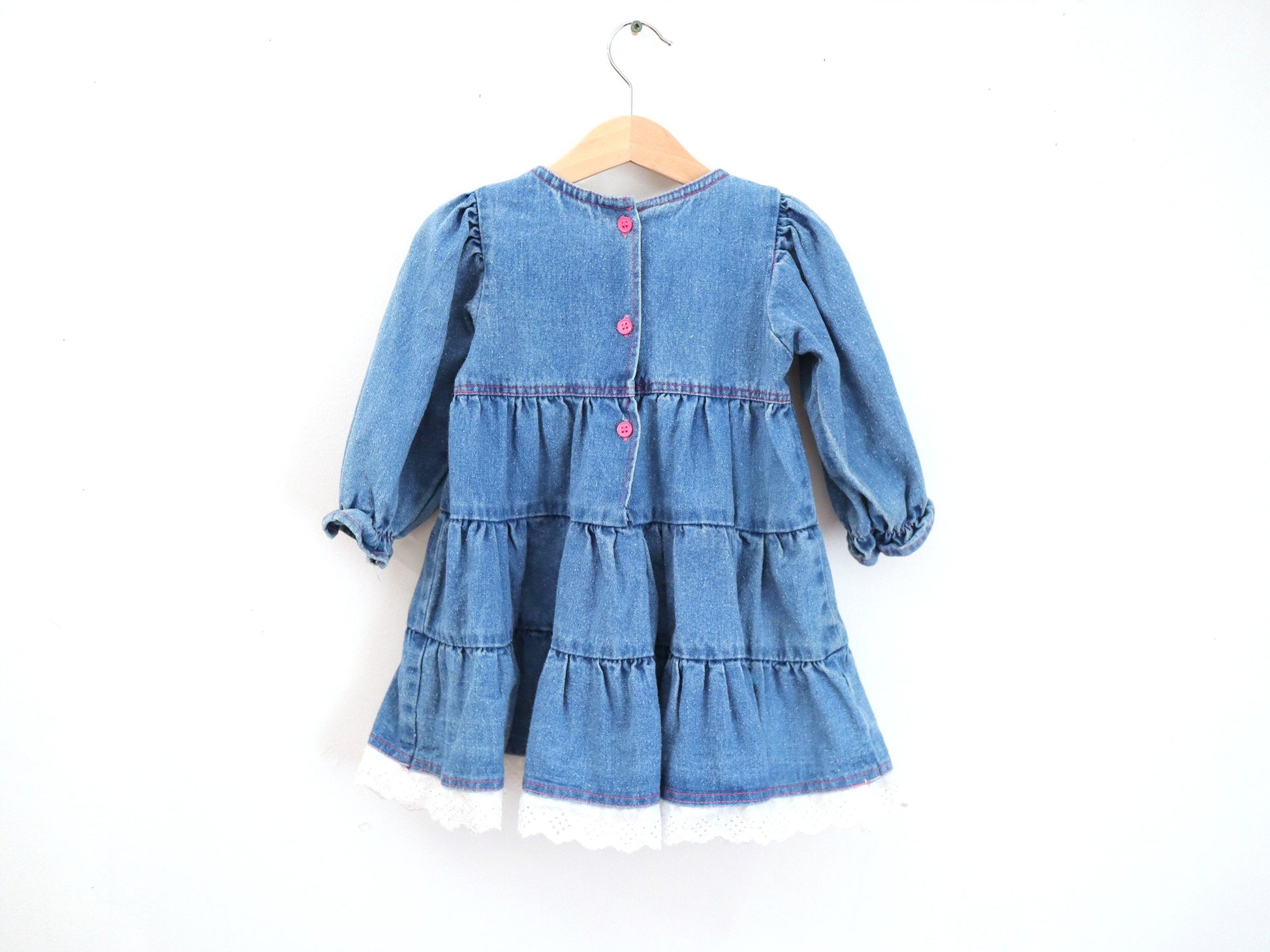 Vintage kids GIRLS CLUB denim frilled dress / Size 24M