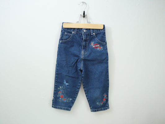 Retro Harley Davidson Embroidered Kids Denim Capri Pants, Capris, Crop Pants / Size 5-7Y
