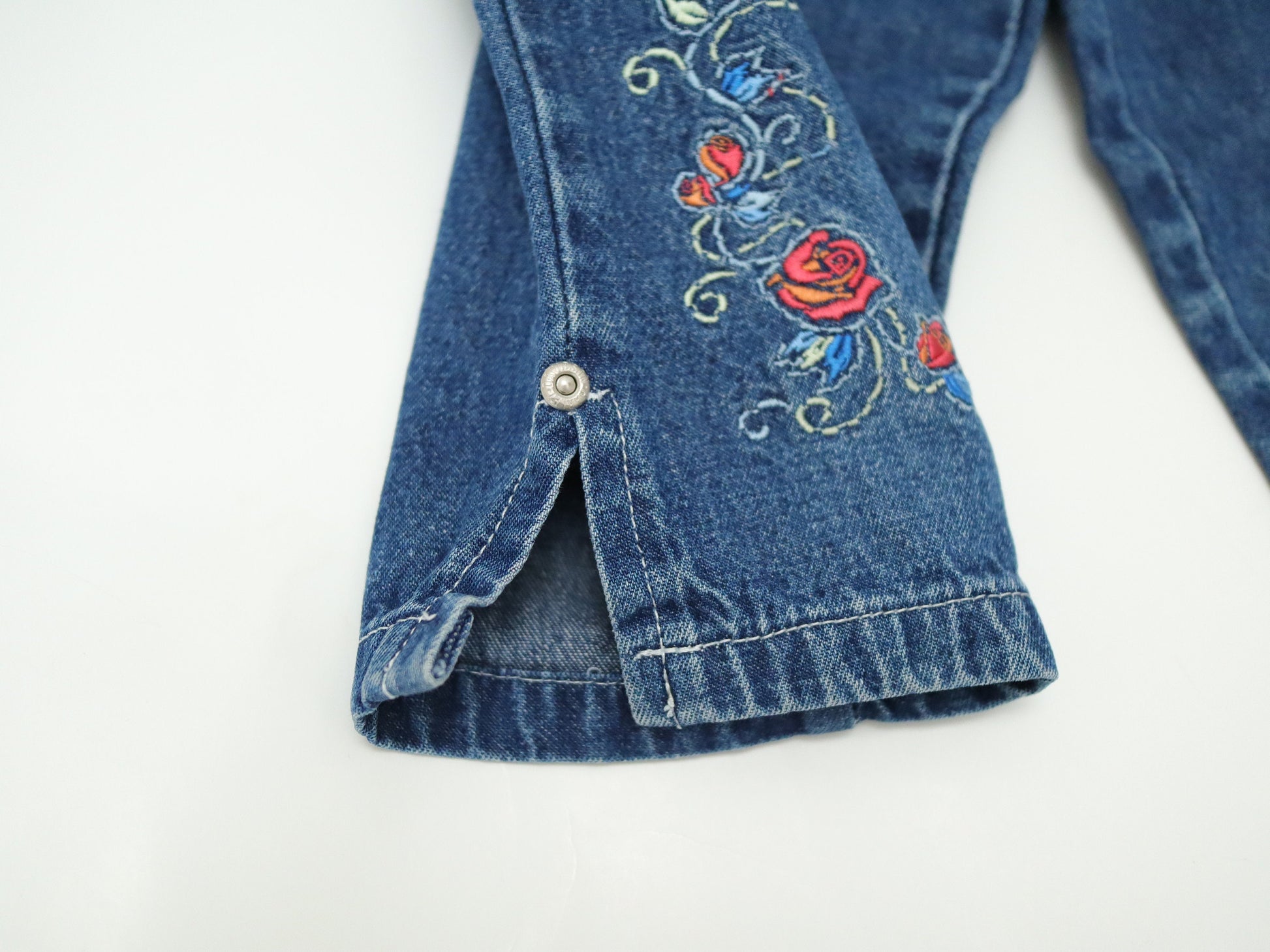 Retro Harley Davidson Embroidered Kids Denim Capri Pants, Capris, Crop Pants / Size 5-7Y