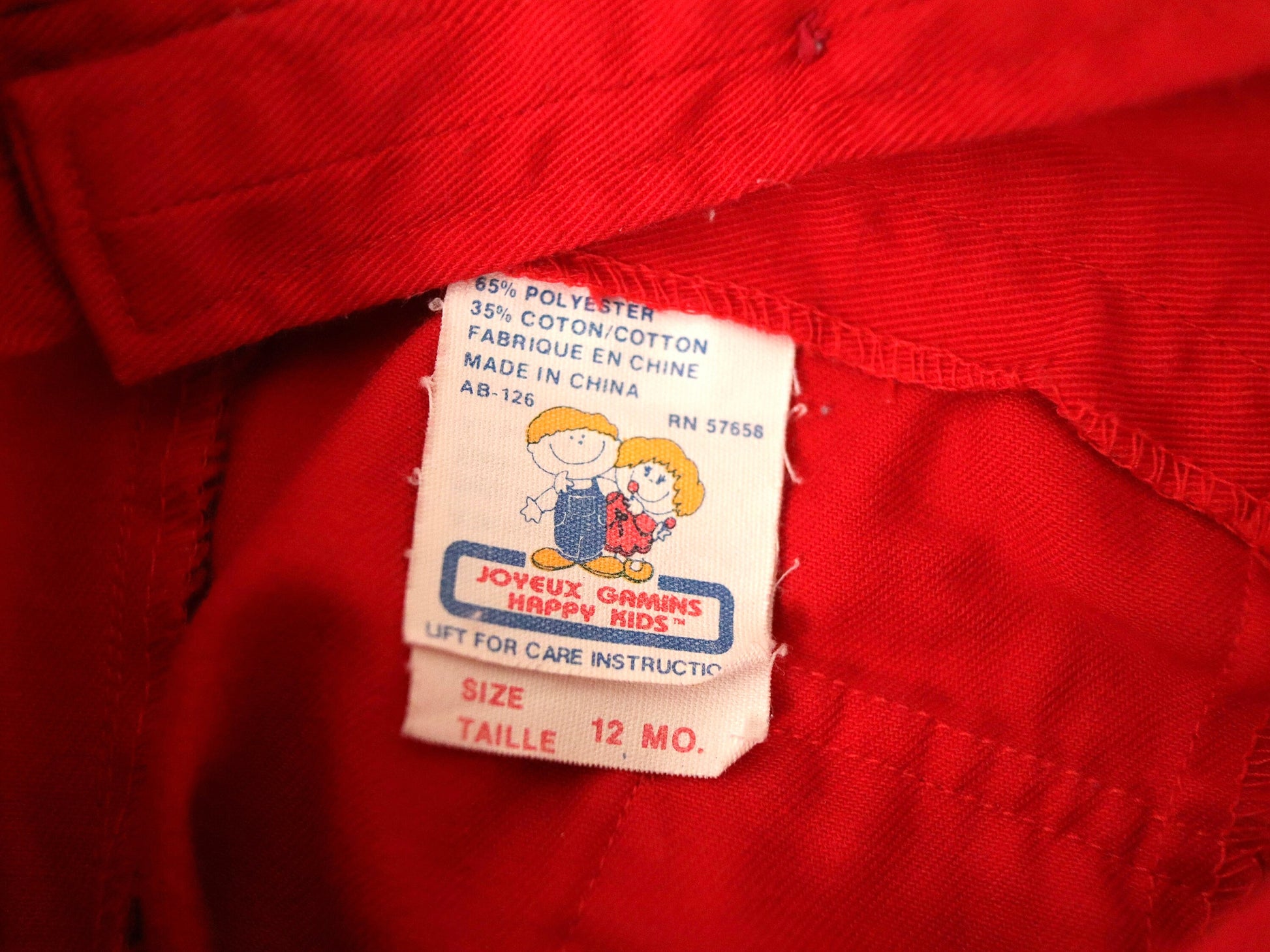 Vintage baby red suspender pants plaid lining with pockets / Size 12-18M