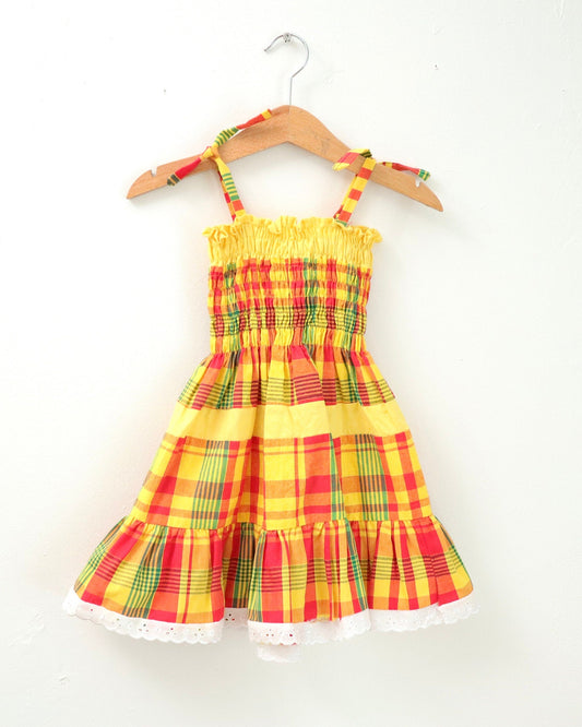 Retro plaid summer ribbon shoulder dress / Size 18-24M