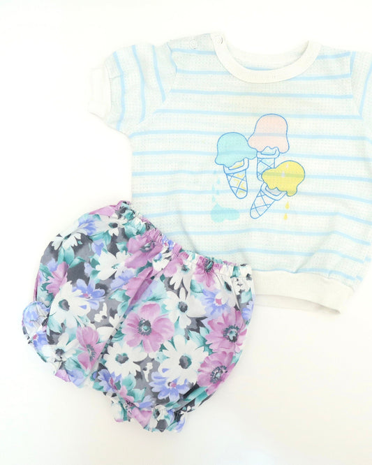 Vintage baby purple floral bloomer shorts / Size 6M