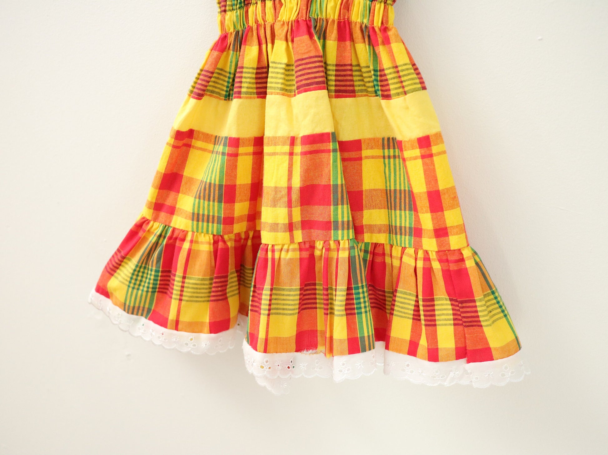 Retro plaid summer ribbon shoulder dress / Size 18-24M