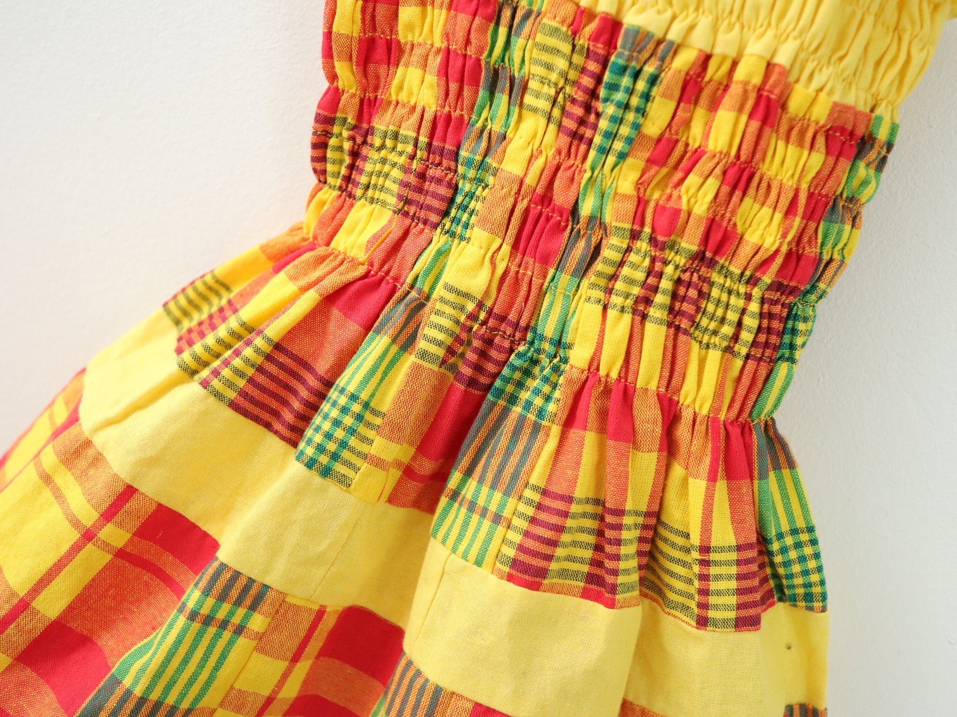 Retro plaid summer ribbon shoulder dress / Size 18-24M