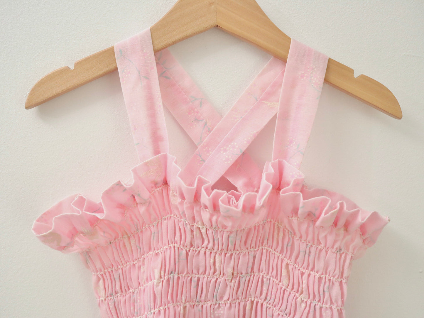 Vintage girl kids birds & flowers printed pink top / Size 4-5Y+