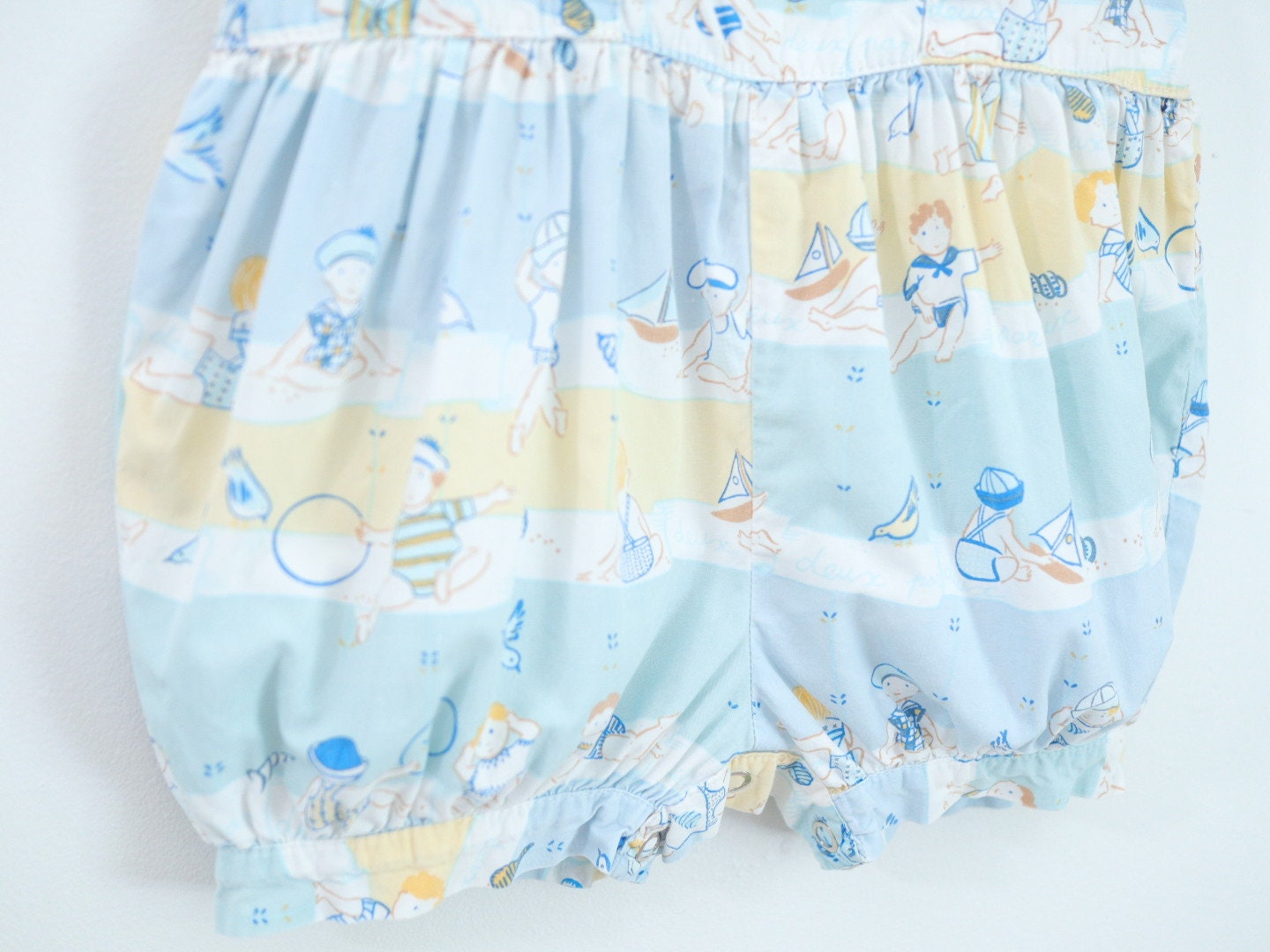 Vintage Deux par Deux Summer Beach Blue Baby Romper / 6-9M / Made in Canada