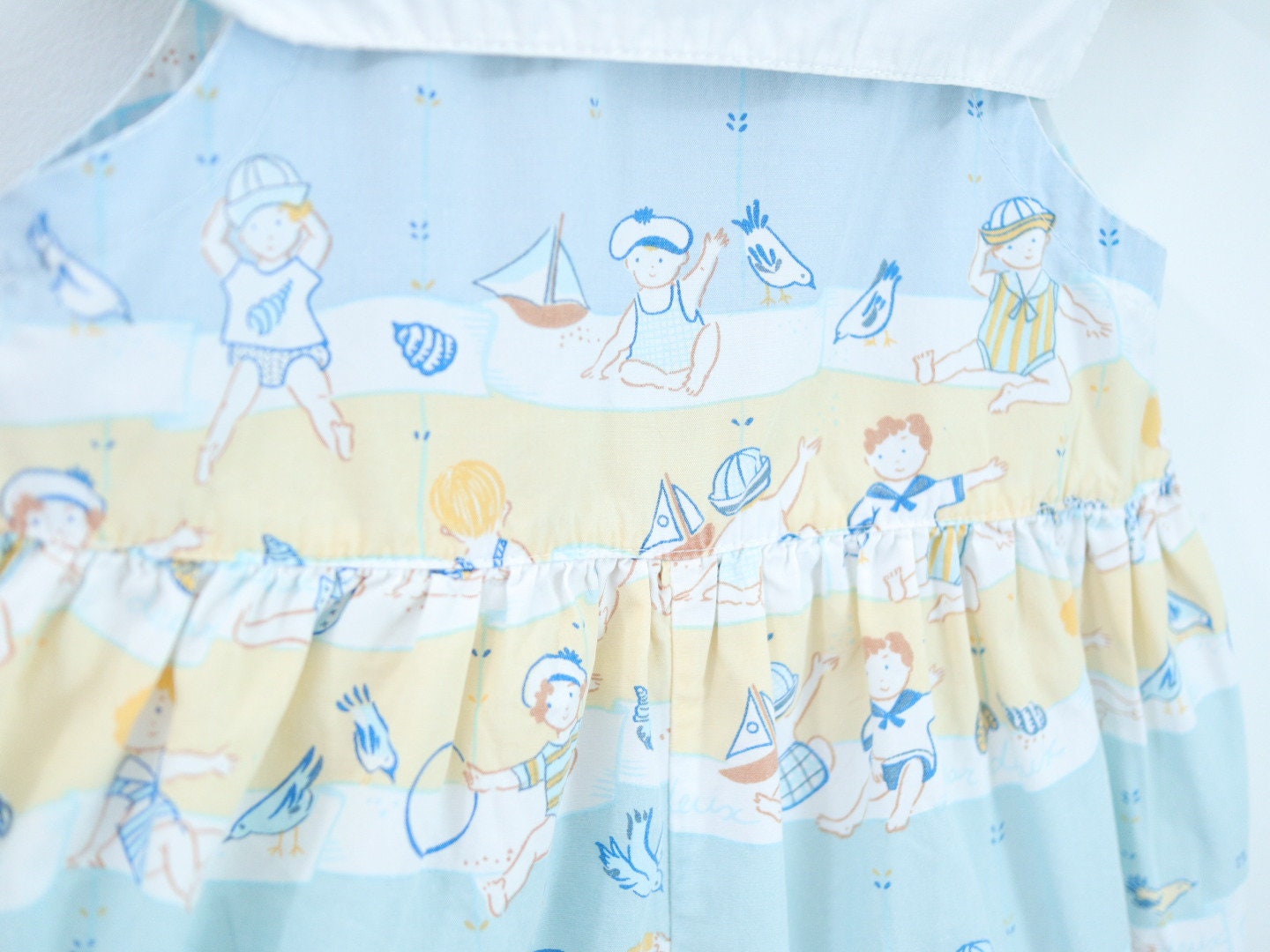 Vintage Deux par Deux Summer Beach Blue Baby Romper / 6-9M / Made in Canada
