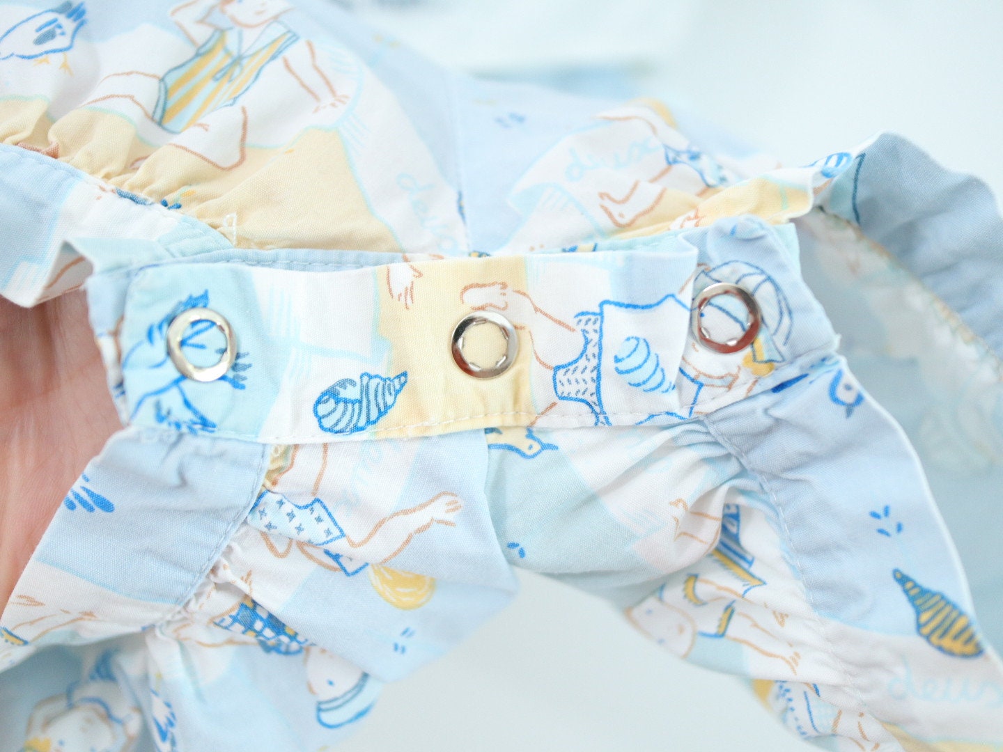 Vintage Deux par Deux Summer Beach Blue Baby Romper / 6-9M / Made in Canada