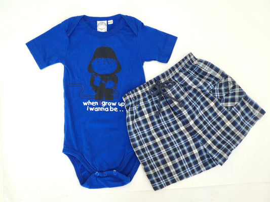 Retro Kids Toddler Baby Dick Bruna Fireman Bodysuits Tee + OKIE DOKIE Plaid Short Pants SET / Size 24M