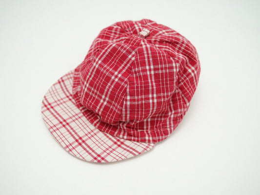 Vintage Red Plaid Baby Summer Cap / Size 6-12M / Made in France