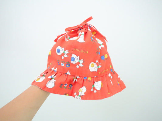 Vintage Kids Red Poodle Print Tulip Hat / Size 4-6Y