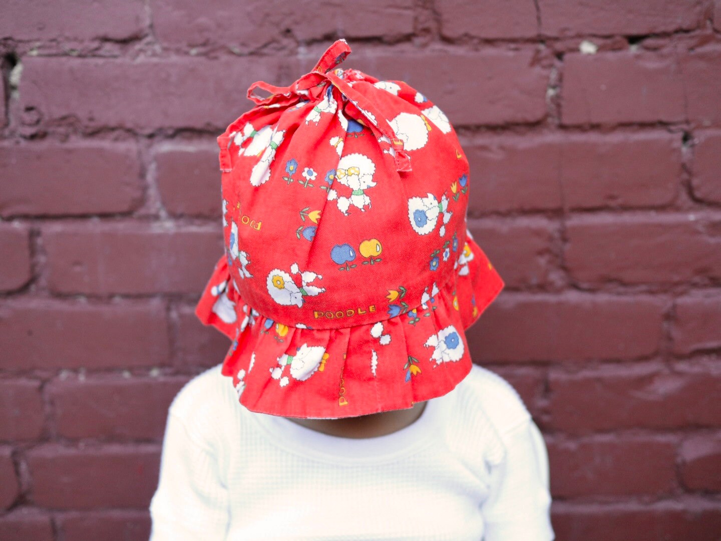 Vintage Kids Red Poodle Print Tulip Hat / Size 4-6Y