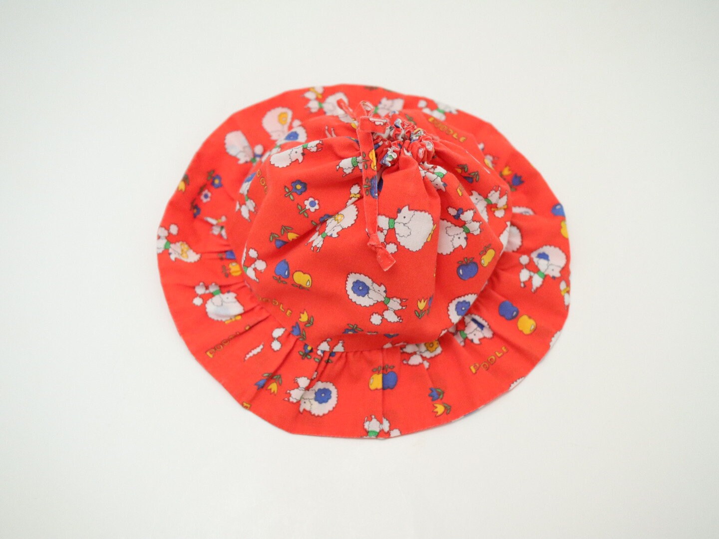 Vintage Kids Red Poodle Print Tulip Hat / Size 4-6Y