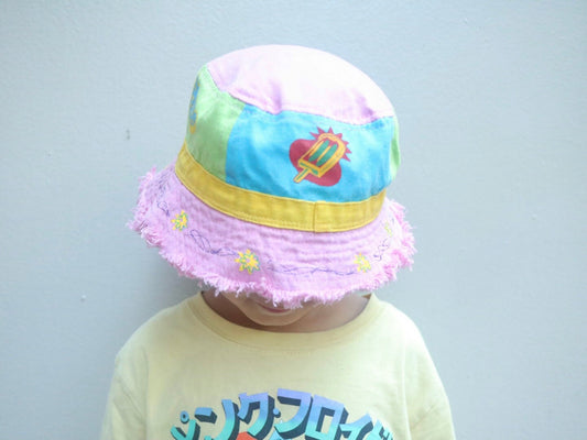 Vintage Kids Pink Summer Bucket Hat / Size 4-6Y / Ice Cream Watermelon Flower