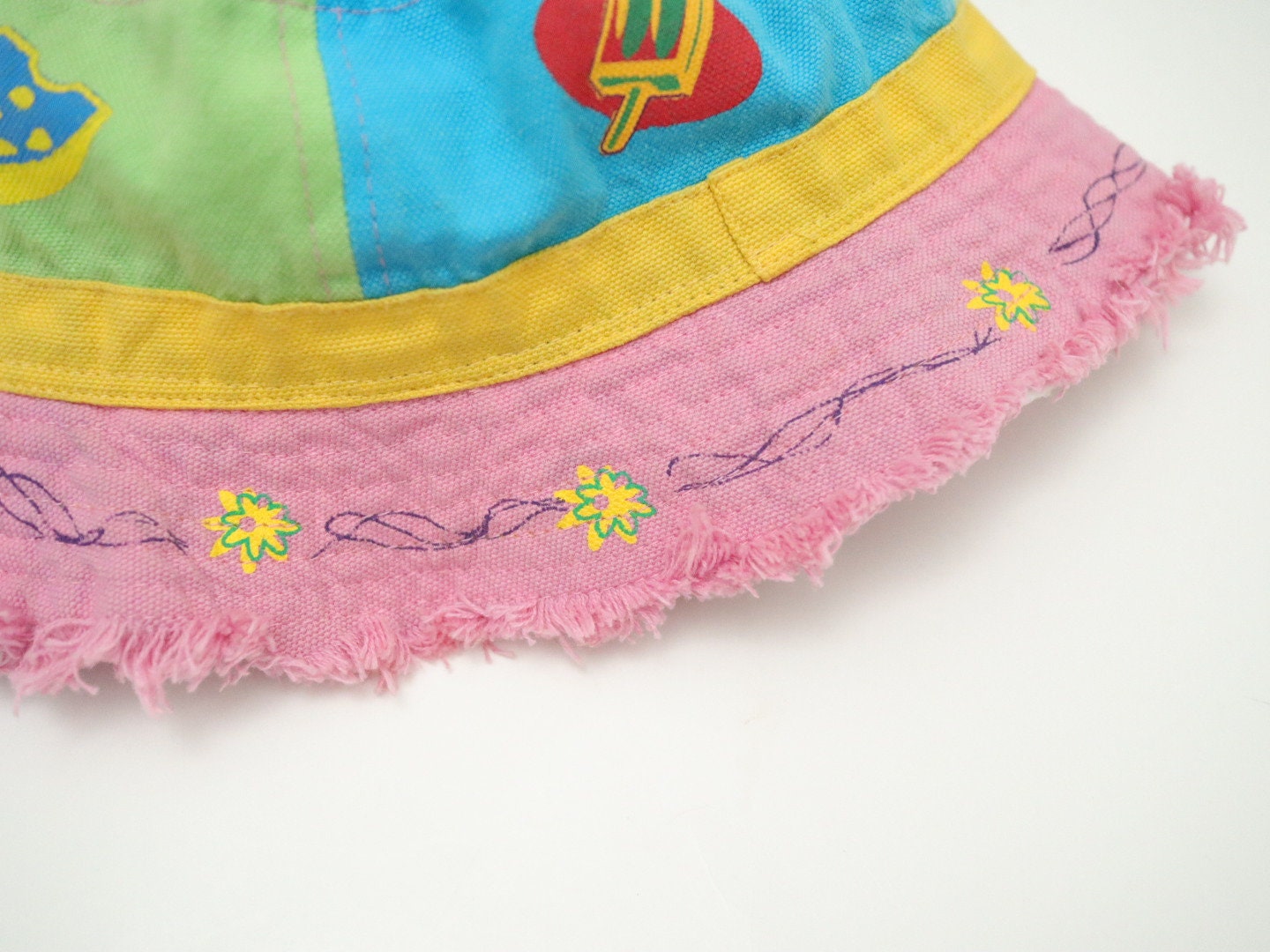 Vintage Kids Pink Summer Bucket Hat / Size 4-6Y / Ice Cream Watermelon Flower