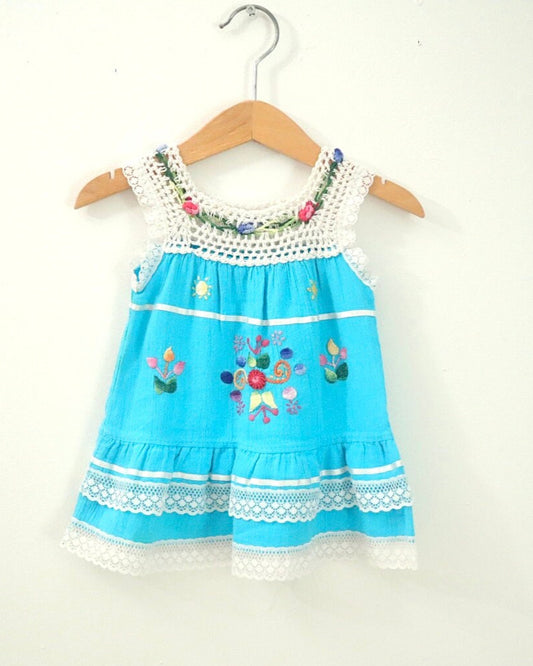 Baby Blue Embroidered Summer Dress / Size 6-12M