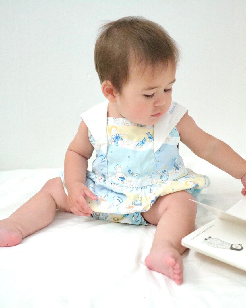 Vintage Deux par Deux Summer Beach Blue Baby Romper / 6-9M / Made in Canada