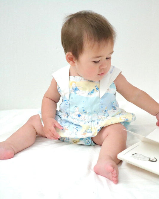 Vintage Deux par Deux Summer Beach Blue Baby Romper / 6-9M / Made in Canada