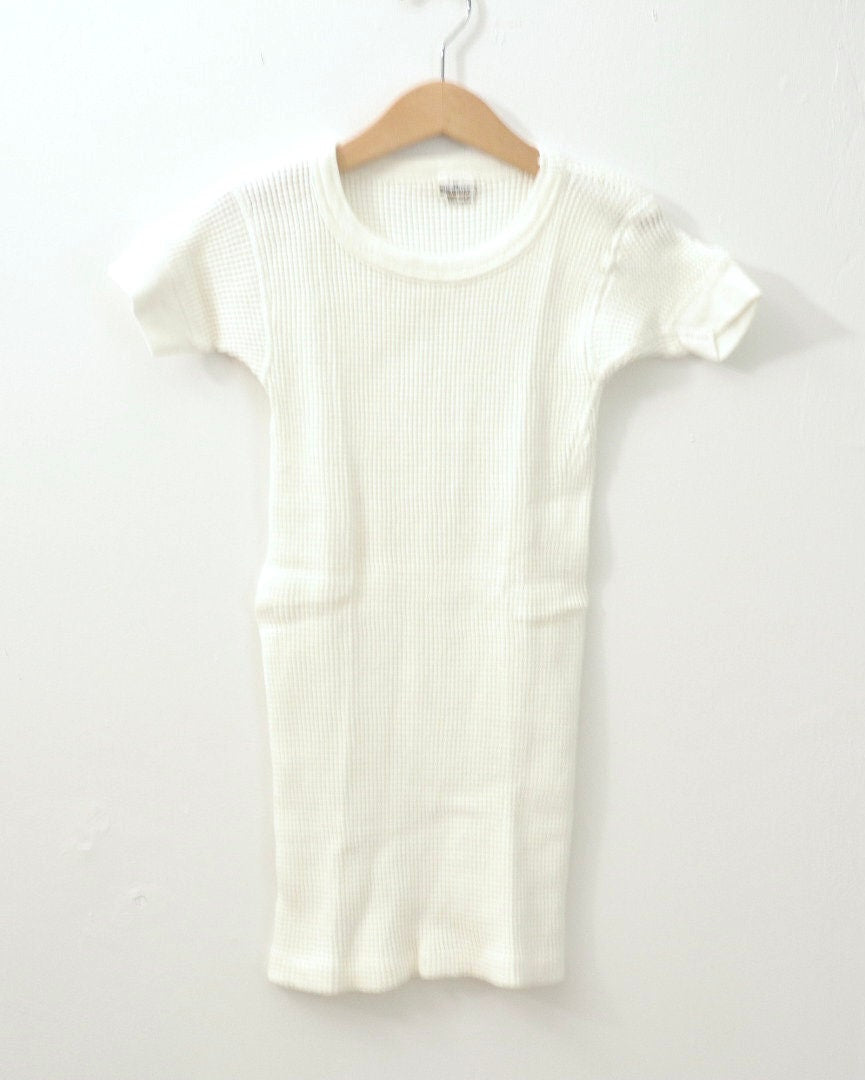 Vintage Kids White Waffle Tee Dress / Made in Canada / Size 4-6Y